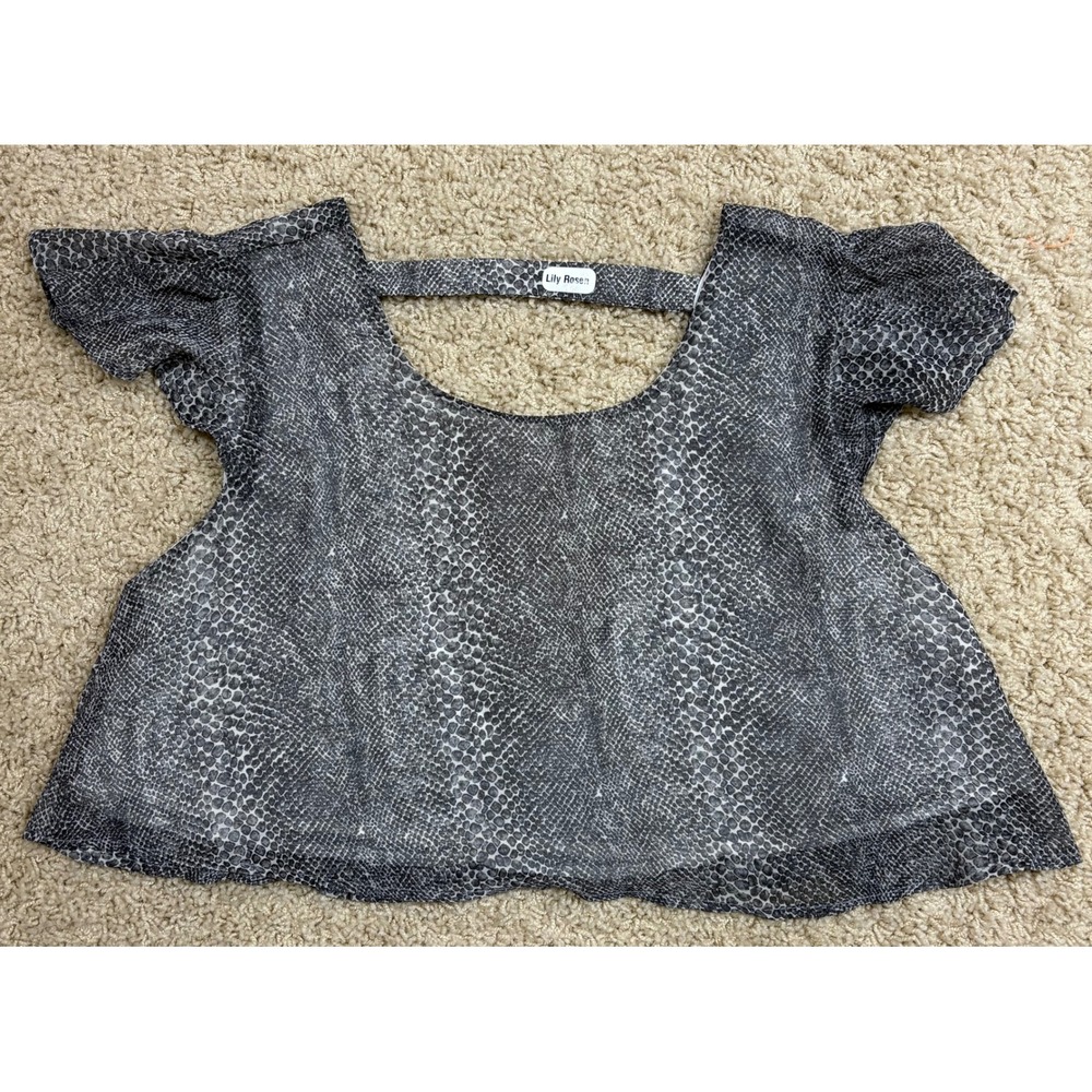 Lucca Couture XS Snake Print Crop Top Open Back Short Sleeve Flutter